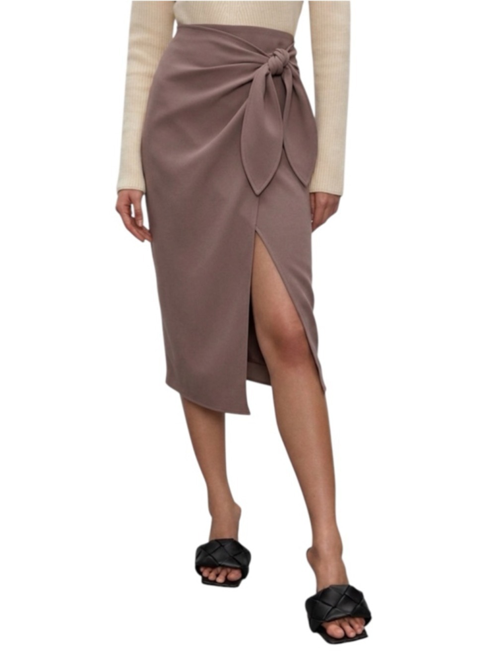 Aritzia Babaton Sarong Faux Wrap Skirt Size 10 Dusky Mauve Neutral Contemporary
